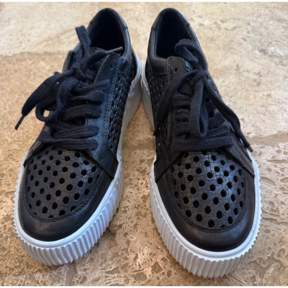 Black Perforated Sneakers With White Sole